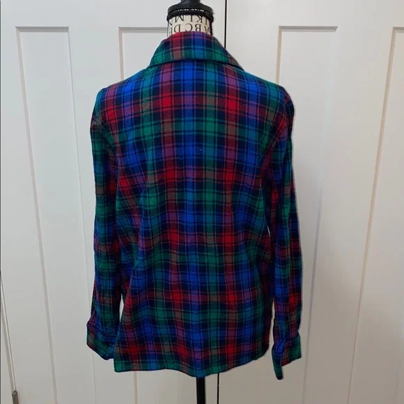 Lands' End Red and Blue Plaid Flannel Shirt - Picture 4 of 5